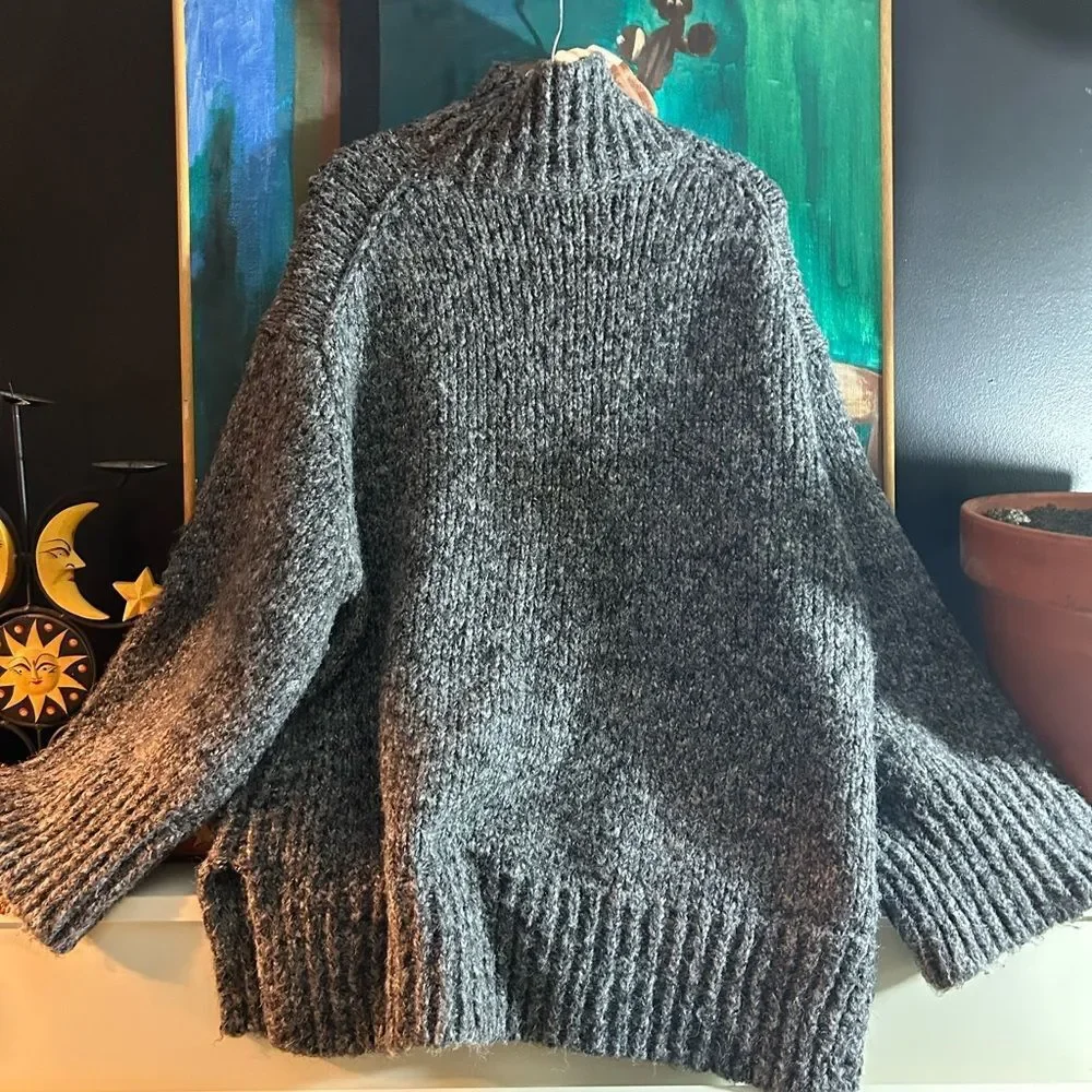 Zara Charcoal Gray Chunky Turtleneck Sweater - Picture 6 of 16